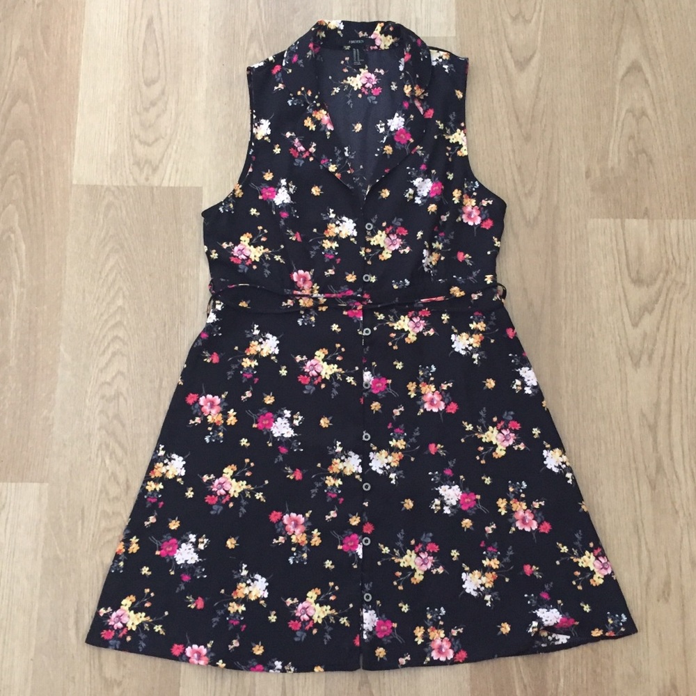 EUC Forever21 Black Sleeveless Floral Dress, Sz M